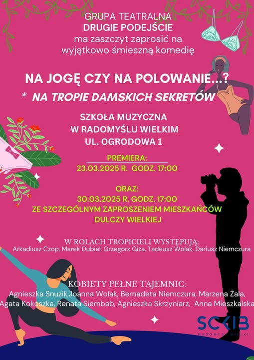 Plakat zapraszajacy na komedię w wykonaniu grupy teatralnej 