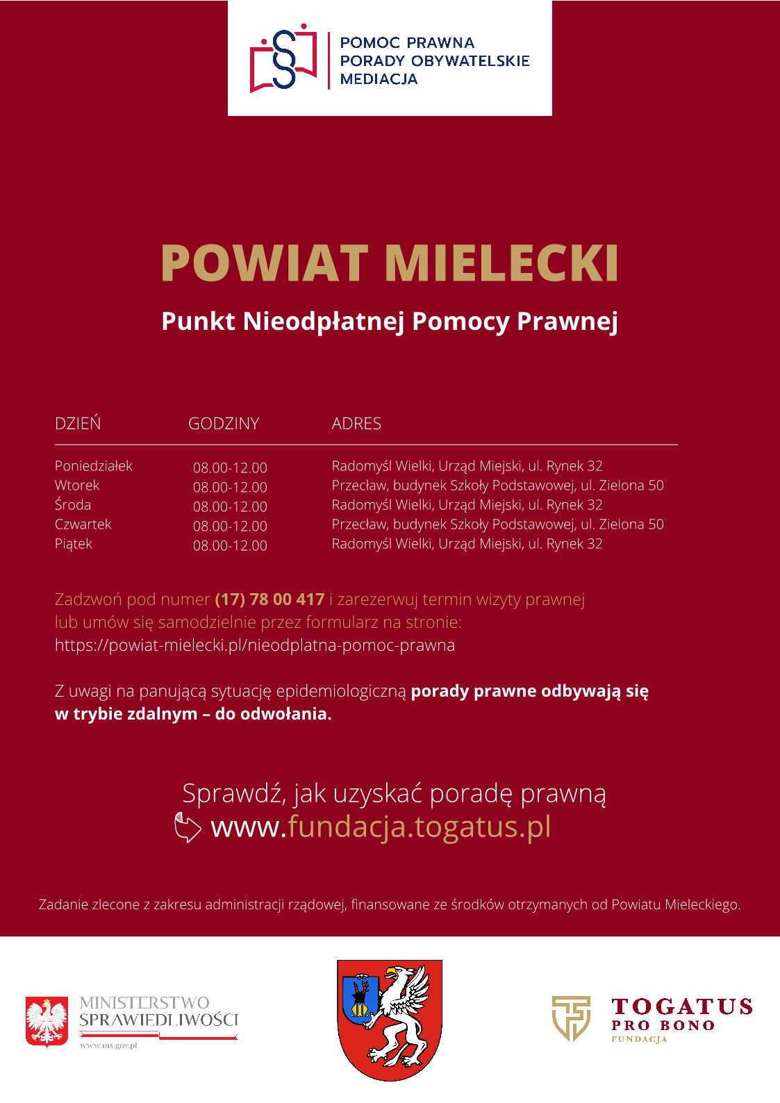Nieodpłatna pomoc prawna w powiecie mieleckim - plakat