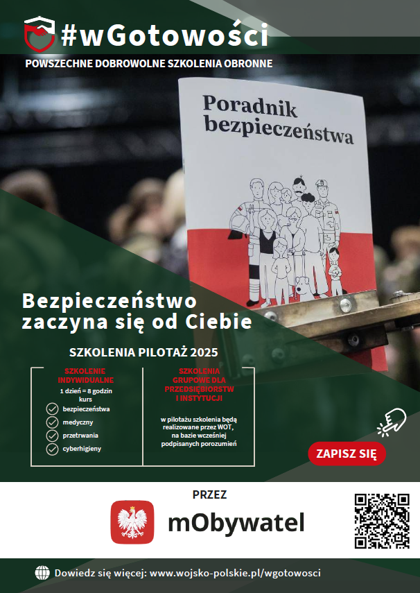 Plakat dotyczący szkoleń pilotażowych z bezpieczeństwa i obronności